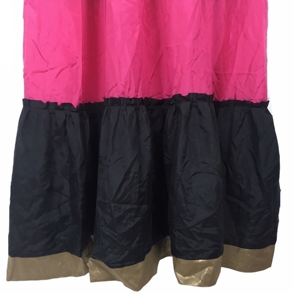 BB DAKOTA Sun Dress 100% Silk Maxi Tiered Bright Colorblock Vacay Summer Medium - Picture 4 of 12